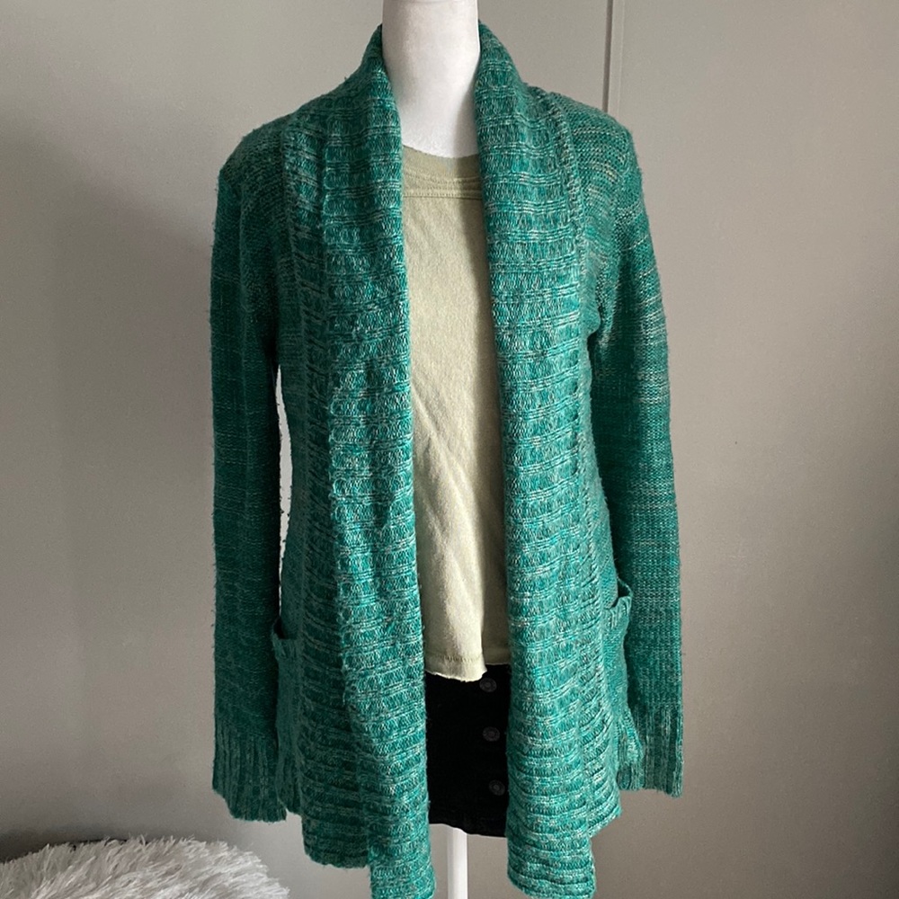 Kirra Women’s Open Front Green Knit Cardigan Fuzzy Cozy Sweater